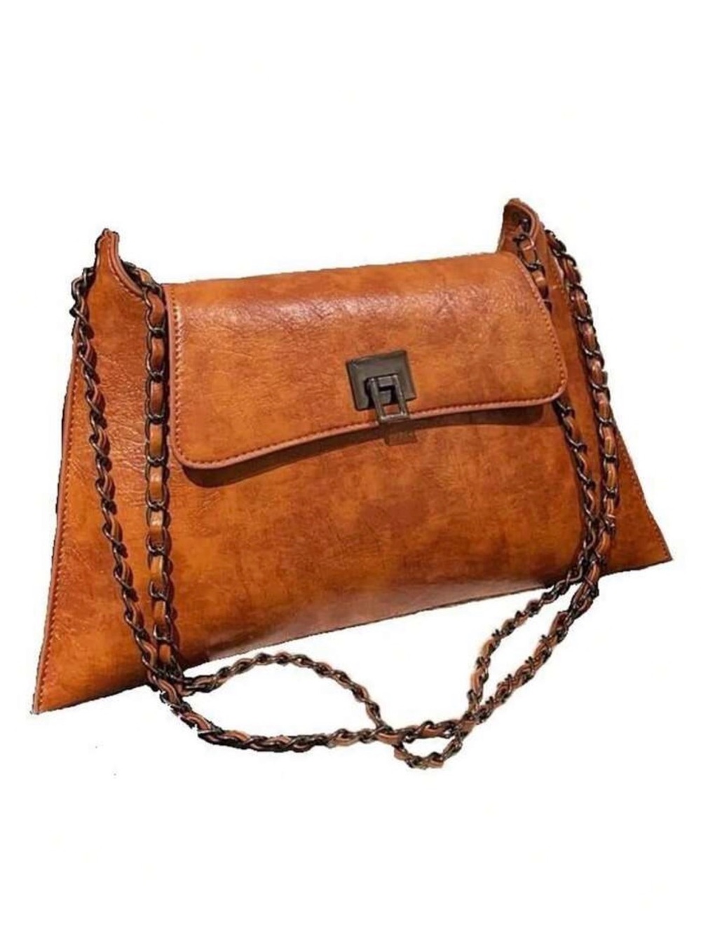 Women's Tan Leather Crossbody Bag with Chain Strap